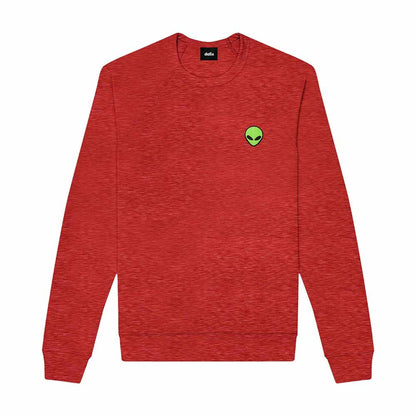 Dalix Alien Embroidered Fleece Crewneck Long Sleeve Sweatshirt Mens in Heather Red 2XL XX-Large