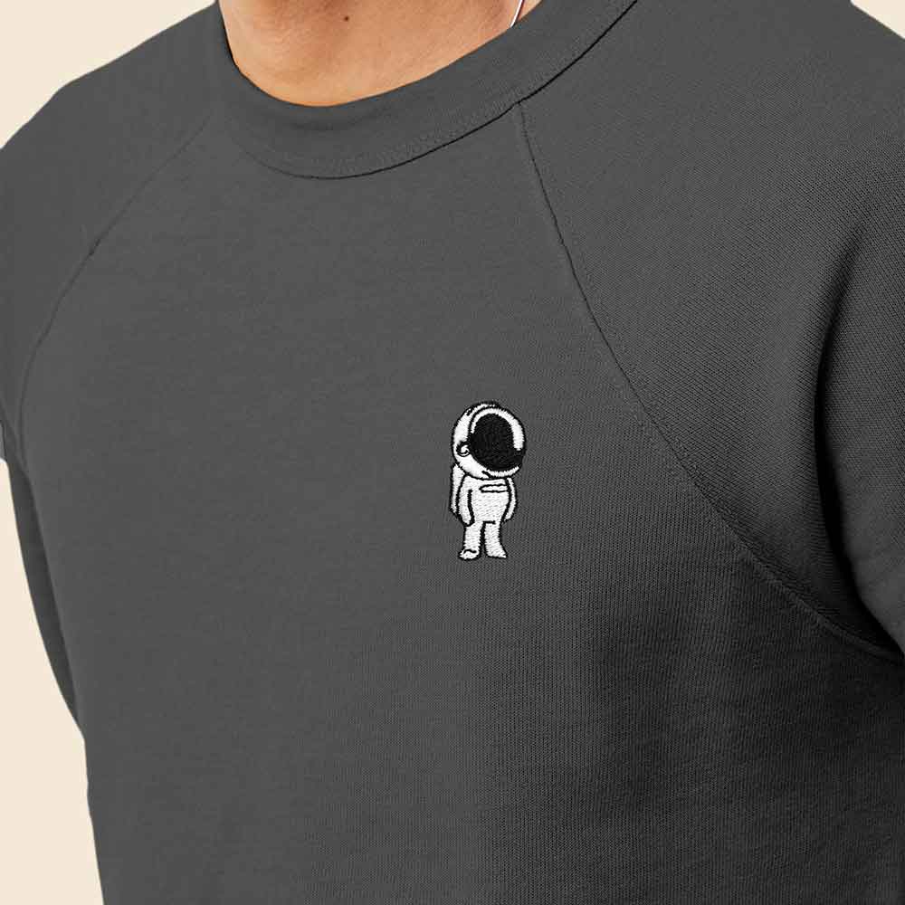 Dalix Astronaut Embroidered Crewneck Fleece Sweatshirt Pullover Mens in Black L Large