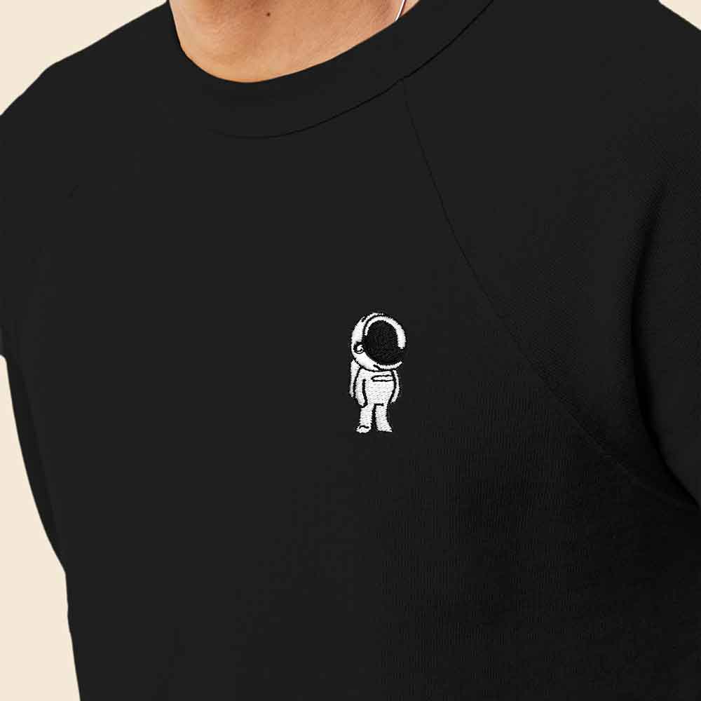 Dalix Astronaut Embroidered Crewneck Fleece Sweatshirt Pullover Mens in Dark Heather S Small