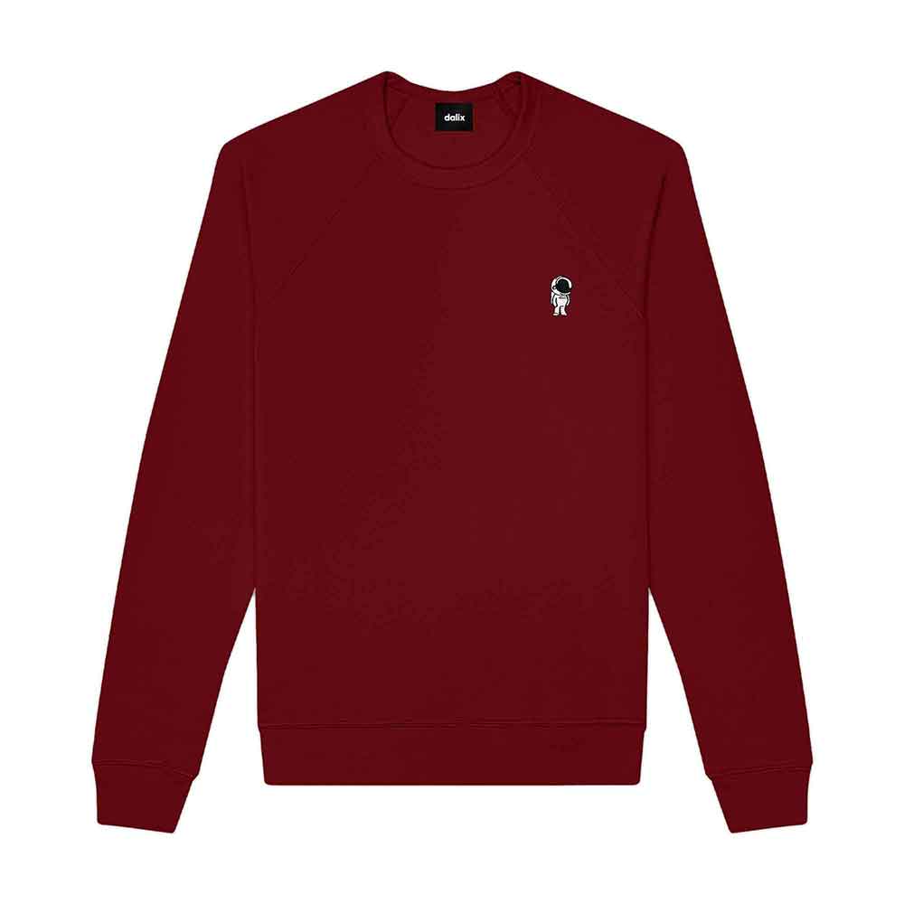 Dalix Astronaut Embroidered Crewneck Fleece Sweatshirt Pullover Mens in Heather Red M Medium