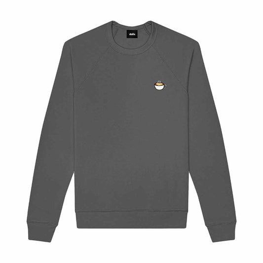 Dalix Cappuccino Embroidered Fleece Crewneck Long Sleeve Sweatshirt Mens in Asphalt Gray 2XL XX-Large