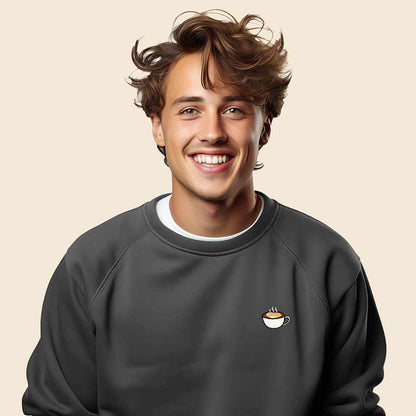 Dalix Cappuccino Embroidered Fleece Crewneck Long Sleeve Sweatshirt Mens in Asphalt Gray 2XL XX-Large