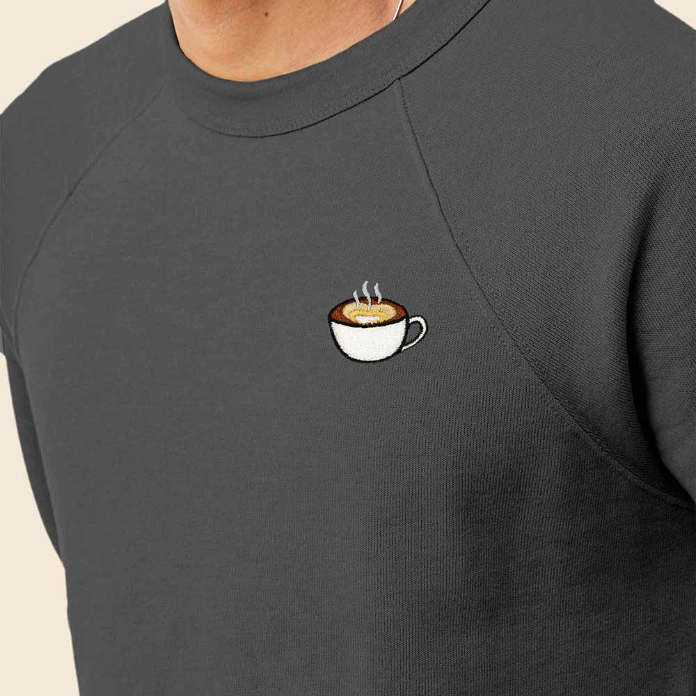 Dalix Cappuccino Embroidered Fleece Crewneck Long Sleeve Sweatshirt Mens in Asphalt Gray 2XL XX-Large