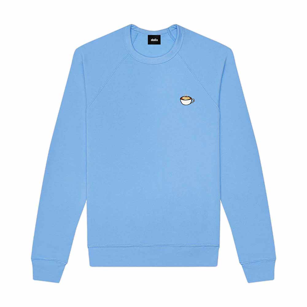 Dalix Cappuccino Embroidered Fleece Crewneck Long Sleeve Sweatshirt Mens in Carolina Blue 2XL XX-Large