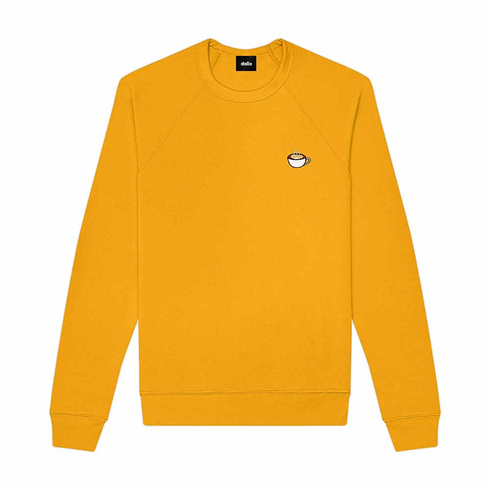 Dalix Cappuccino Embroidered Fleece Crewneck Long Sleeve Sweatshirt Mens in Gold 2XL XX-Large