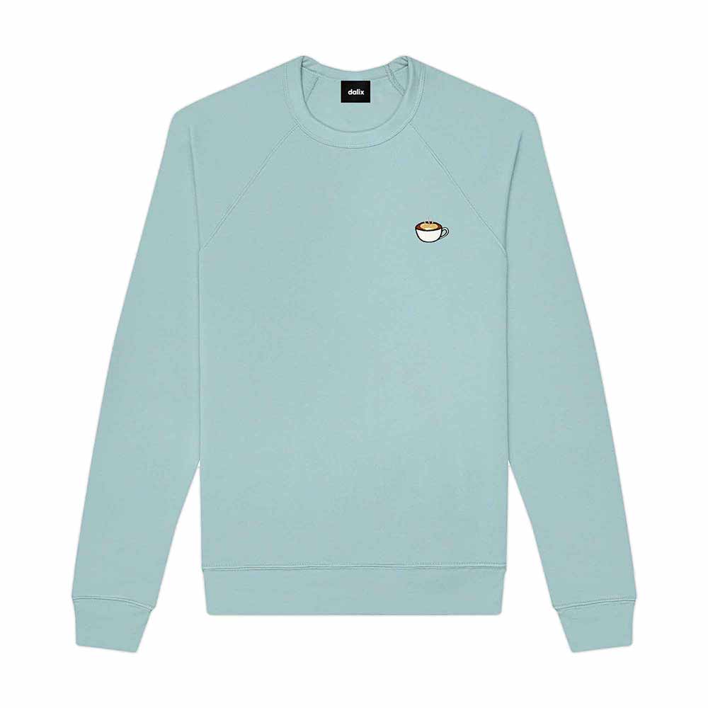 Dalix Cappuccino Embroidered Fleece Crewneck Long Sleeve Sweatshirt Mens in Heather Blue Lagoon 2XL XX-Large