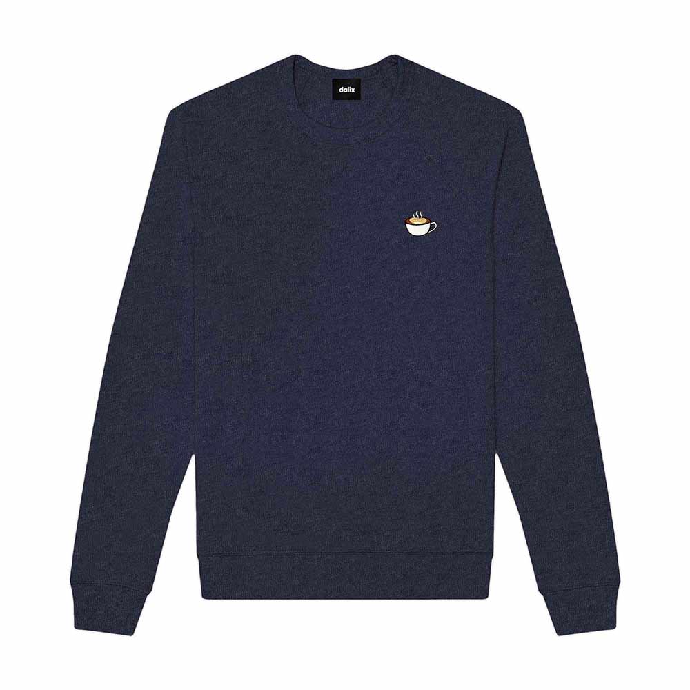 Dalix Cappuccino Embroidered Fleece Crewneck Long Sleeve Sweatshirt Mens in Heather Navy 2XL XX-Large