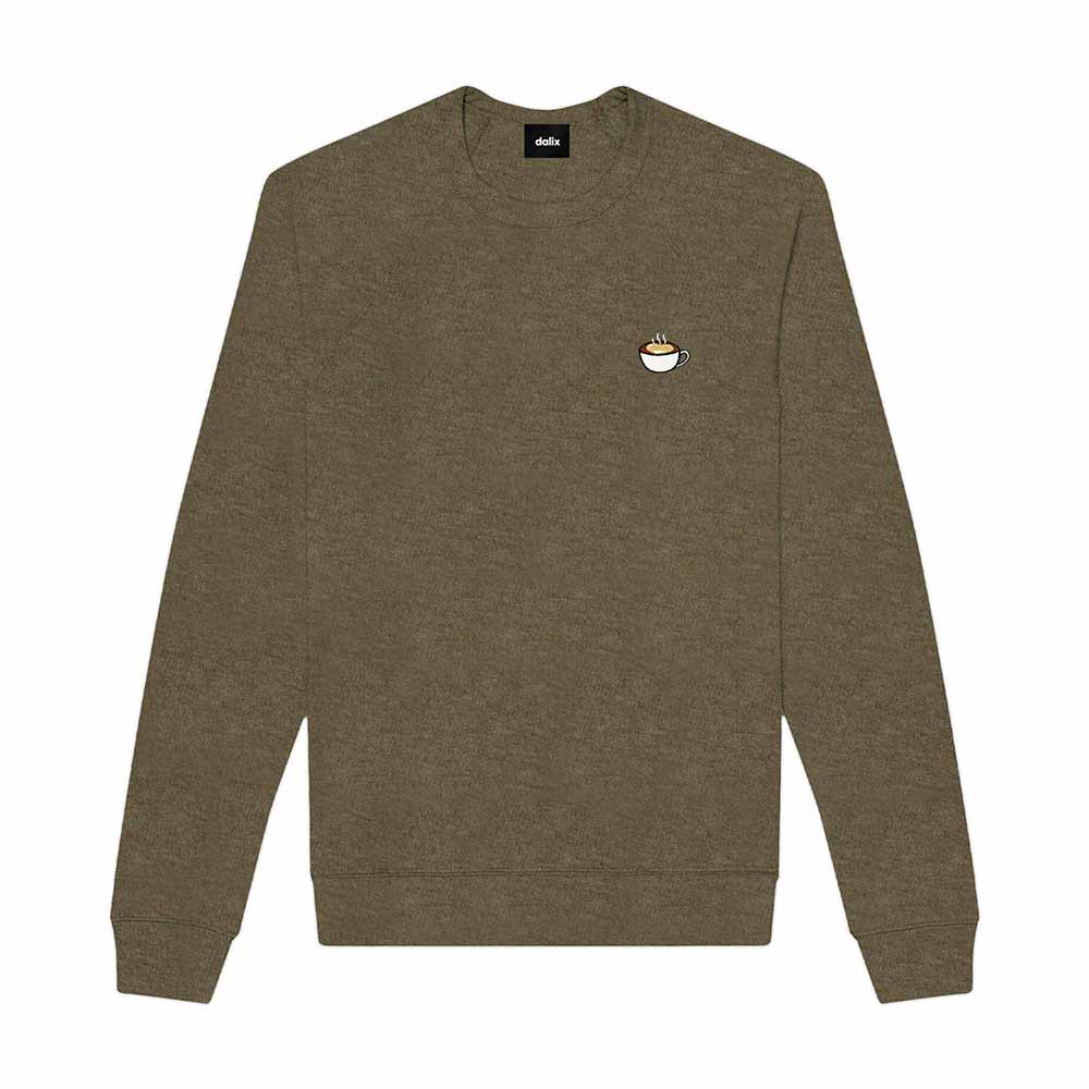 Dalix Cappuccino Embroidered Fleece Crewneck Long Sleeve Sweatshirt Mens in Heather Olive 2XL XX-Large