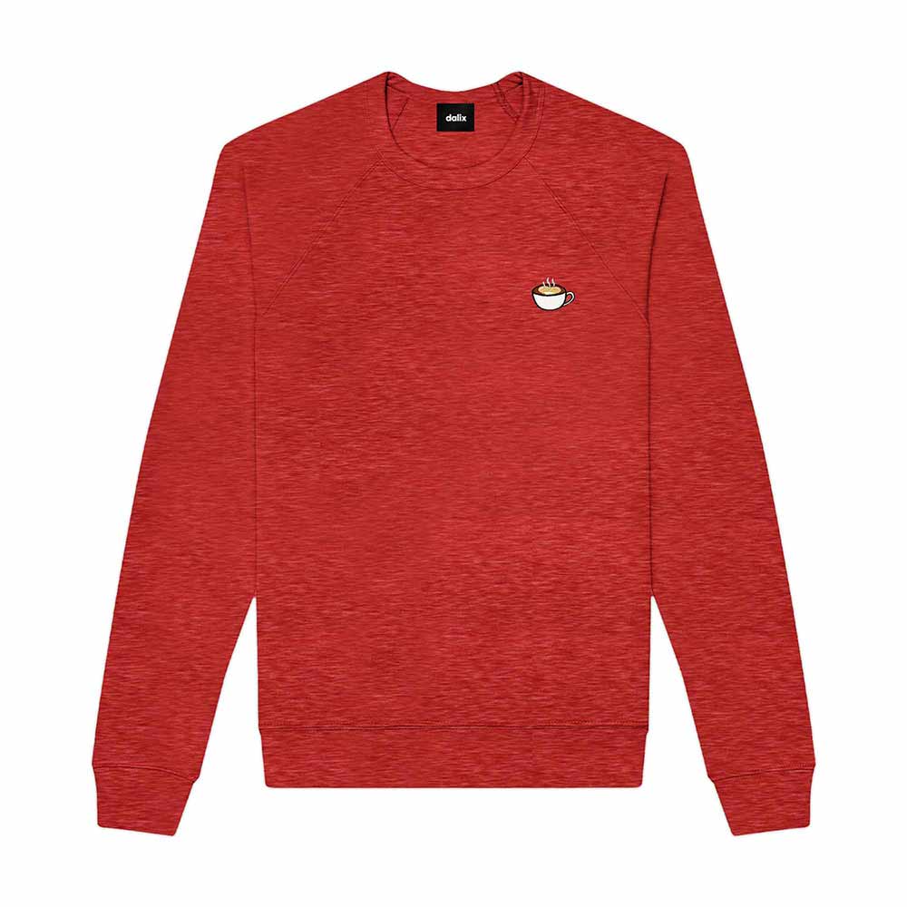 Dalix Cappuccino Embroidered Fleece Crewneck Long Sleeve Sweatshirt Mens in Heather Red 2XL XX-Large