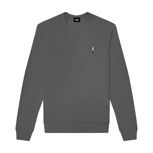 Dalix Lightning (Glow in the Dark) Embroidered Crewneck Fleece Sweatshirt Pullover Mens in Asphalt Gray 2XL XX-Large