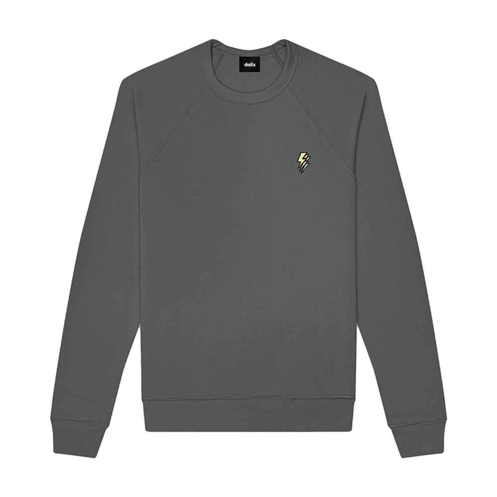 Dalix Lightning (Glow in the Dark) Embroidered Crewneck Fleece Sweatshirt Pullover Mens in Asphalt Gray M Medium