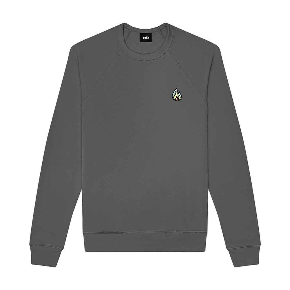 Dalix Fire Embroidered Crewneck Fleece Sweatshirt Pullover Glow in the Dark Mens in Asphalt Gray M Medium