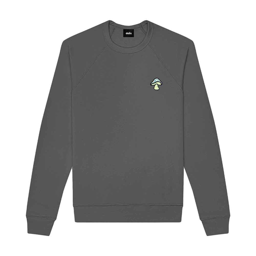Dalix Mushroom (Glow in the Dark) Embroidered Fleece Sweatshirt Pullover Mens in Asphalt Gray 2XL XX-Large