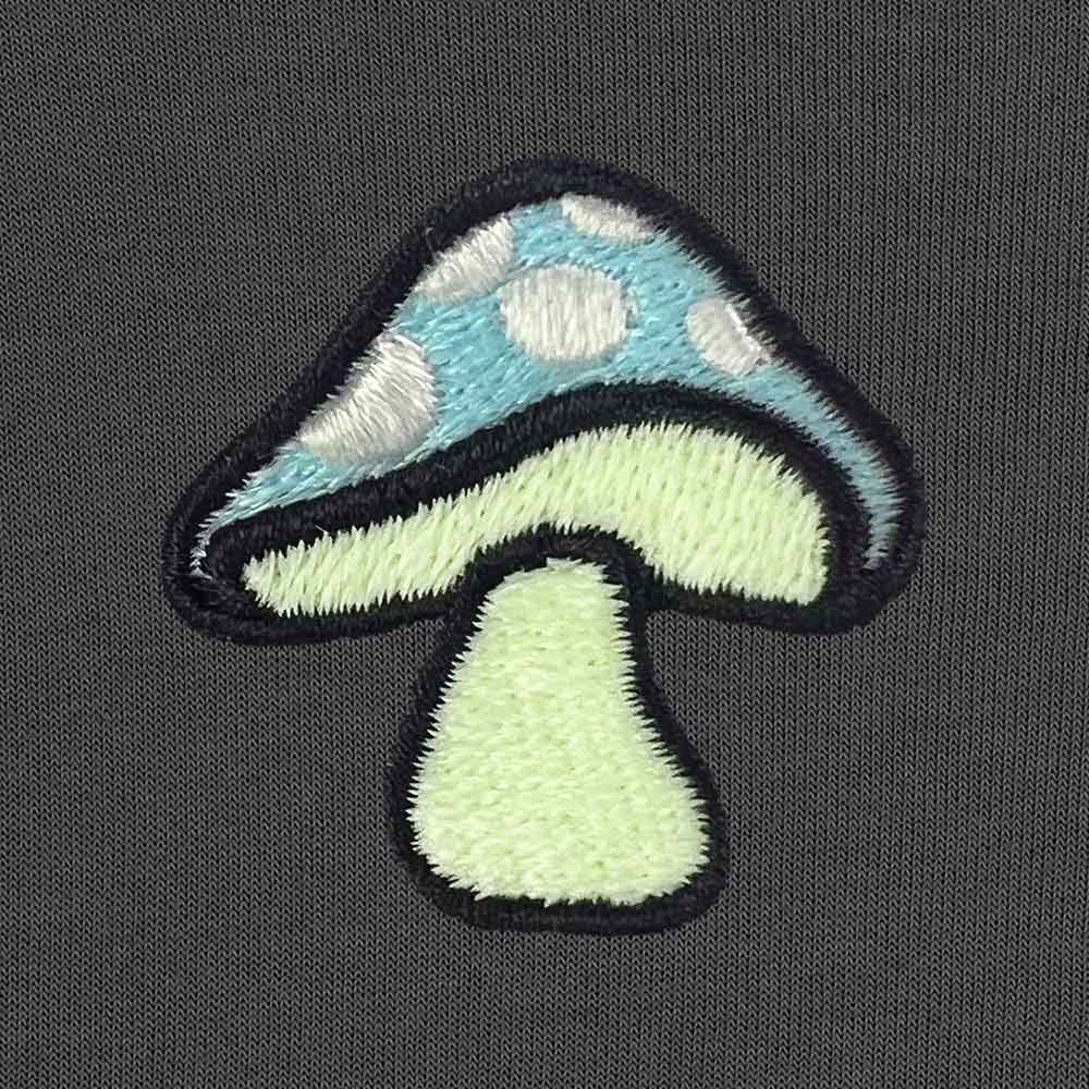 Dalix Mushroom (Glow in the Dark) Embroidered Fleece Sweatshirt Pullover Mens in Asphalt Gray S Small