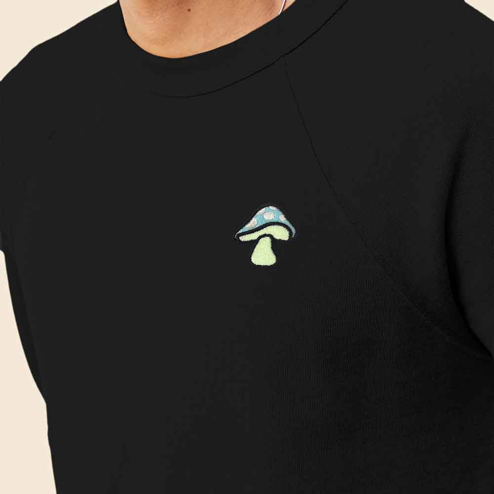 Dalix Mushroom (Glow in the Dark) Embroidered Fleece Sweatshirt Pullover Mens in Heather Blue Lagoon 2XL XX-Large
