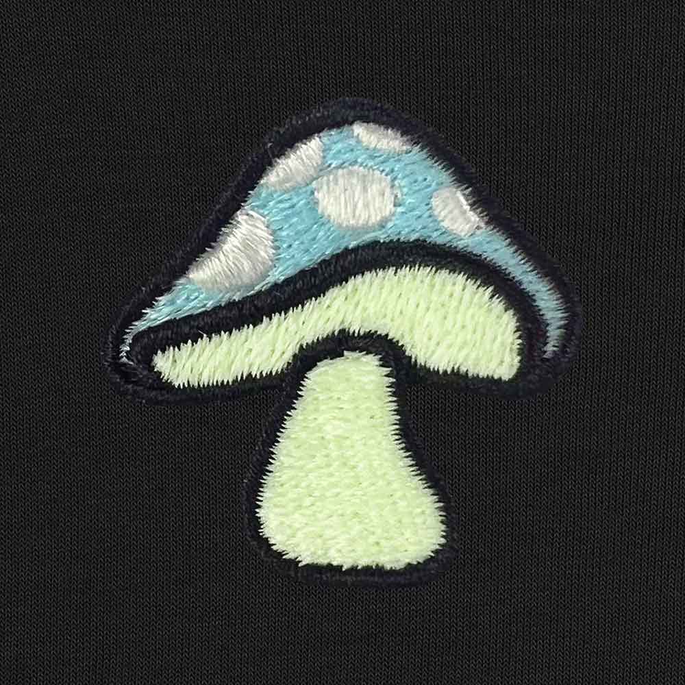 Dalix Mushroom (Glow in the Dark) Embroidered Fleece Sweatshirt Pullover Mens in Heather Blue Lagoon S Small