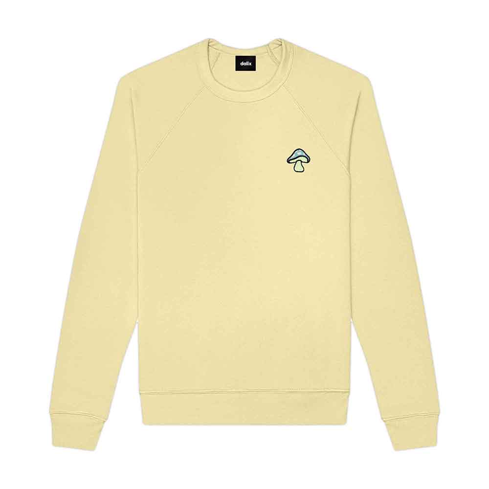 Dalix Mushroom (Glow in the Dark) Embroidered Fleece Sweatshirt Pullover Mens in Natural L Large