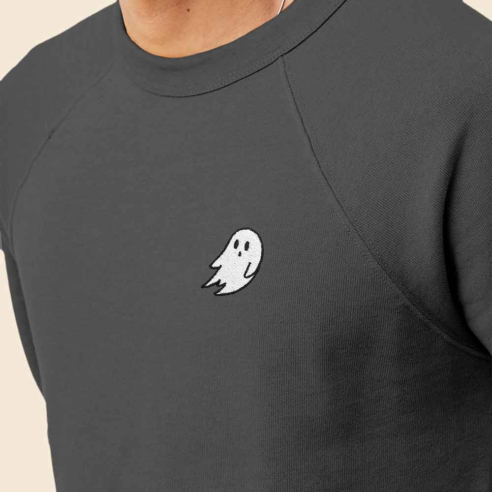 Dalix Ghost Embroidered Crewneck Long Sleeve Sweatshirt Fleece Men in Athletic Heather L Large