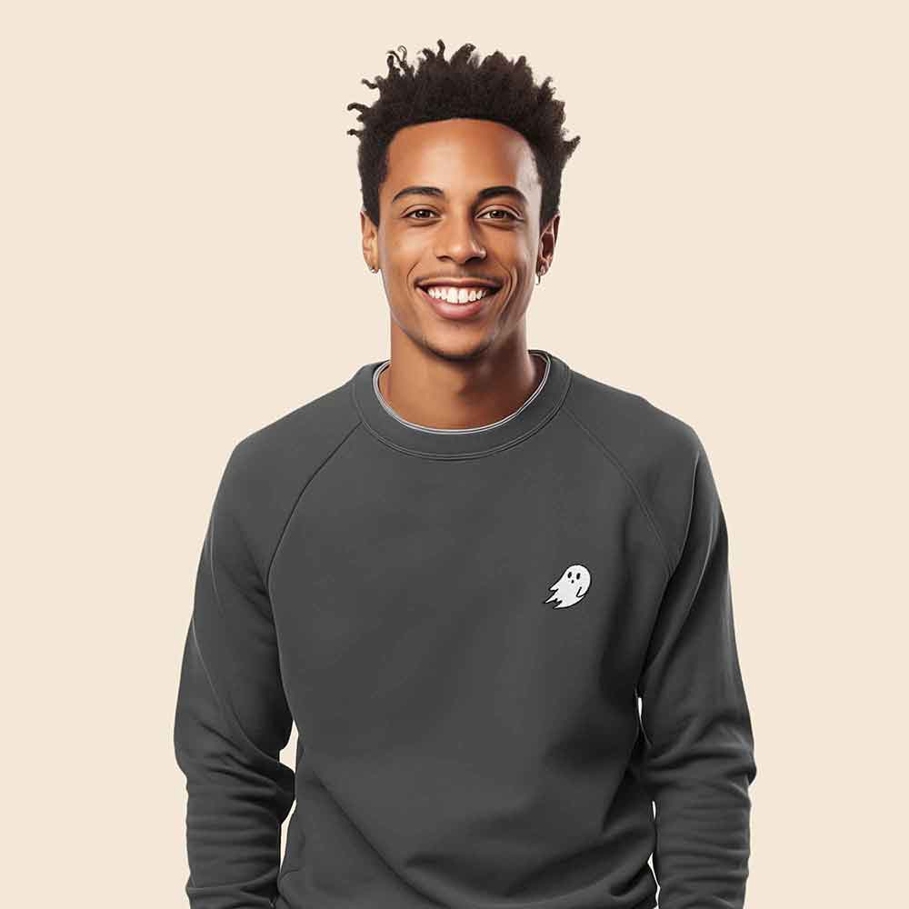 Dalix Ghost Embroidered Crewneck Long Sleeve Sweatshirt Fleece Men in Black 2XL XX-Large