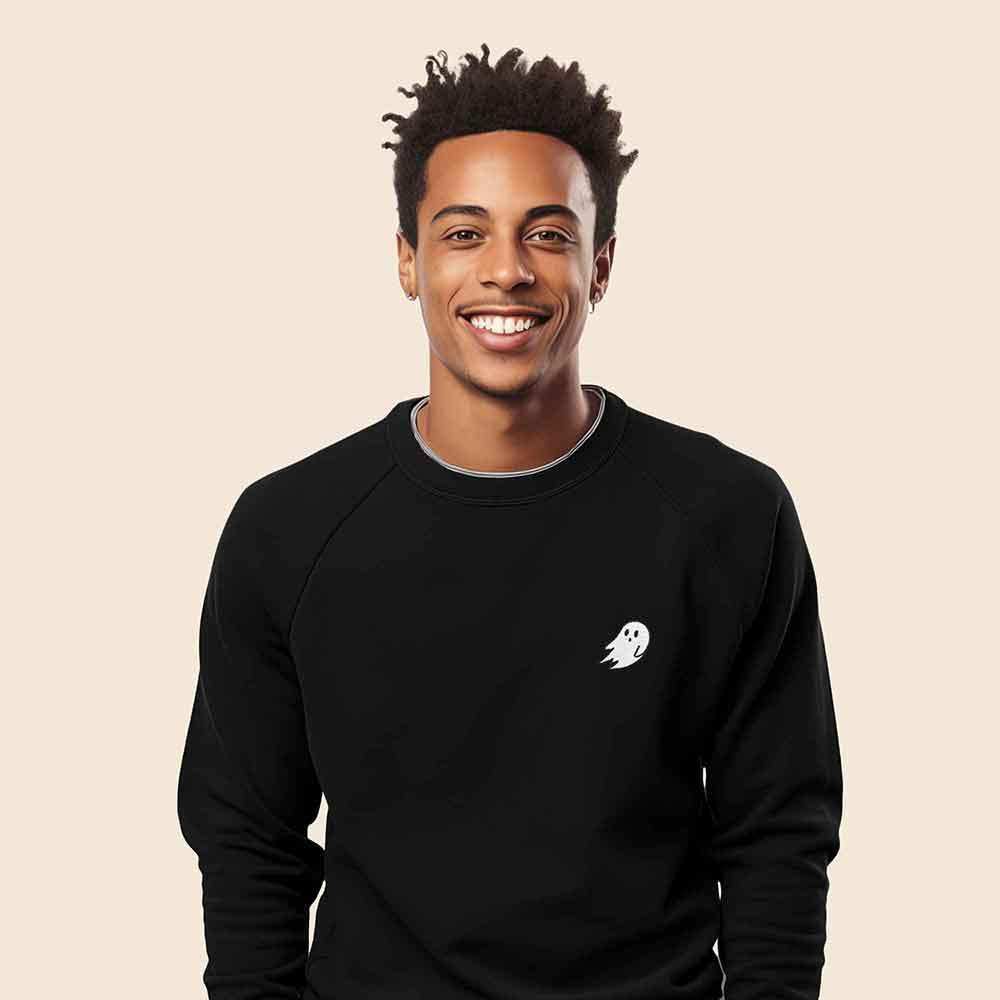 Dalix Ghost Embroidered Crewneck Long Sleeve Sweatshirt Fleece Men in Gold XL X-Large