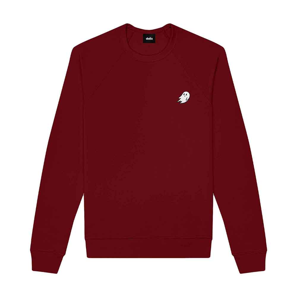 Dalix Ghost Embroidered Crewneck Long Sleeve Sweatshirt Fleece Men in Heather Red S Small