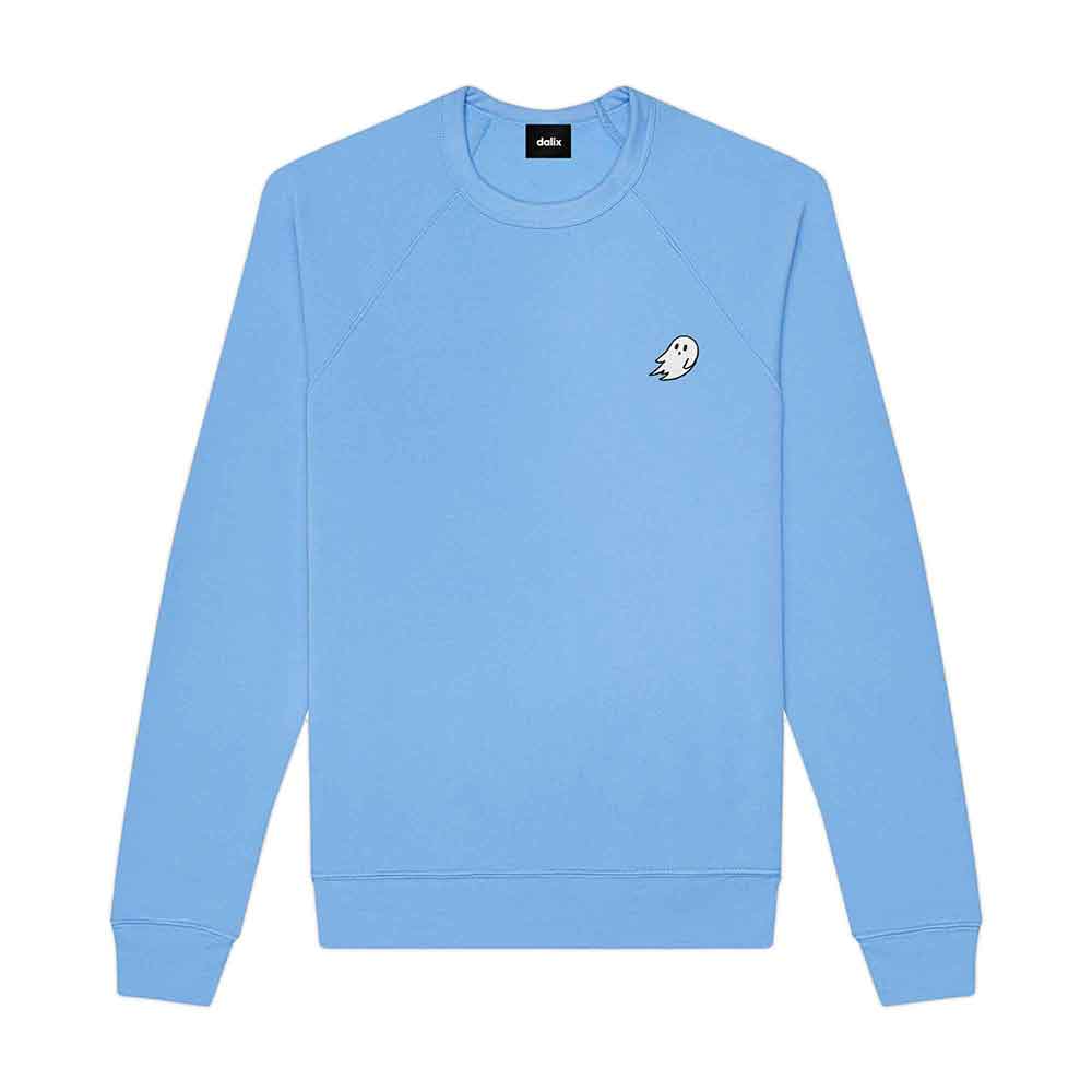 Dalix Ghost Embroidered Crewneck Long Sleeve Sweatshirt Fleece Men in Heather True Royal M Medium