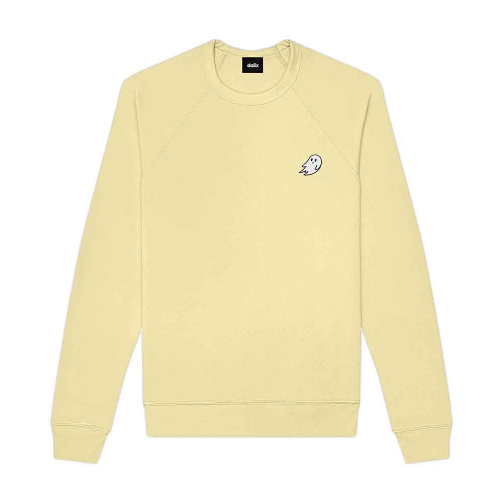 Dalix Ghost Embroidered Crewneck Long Sleeve Sweatshirt Fleece Men in Military Green L Large