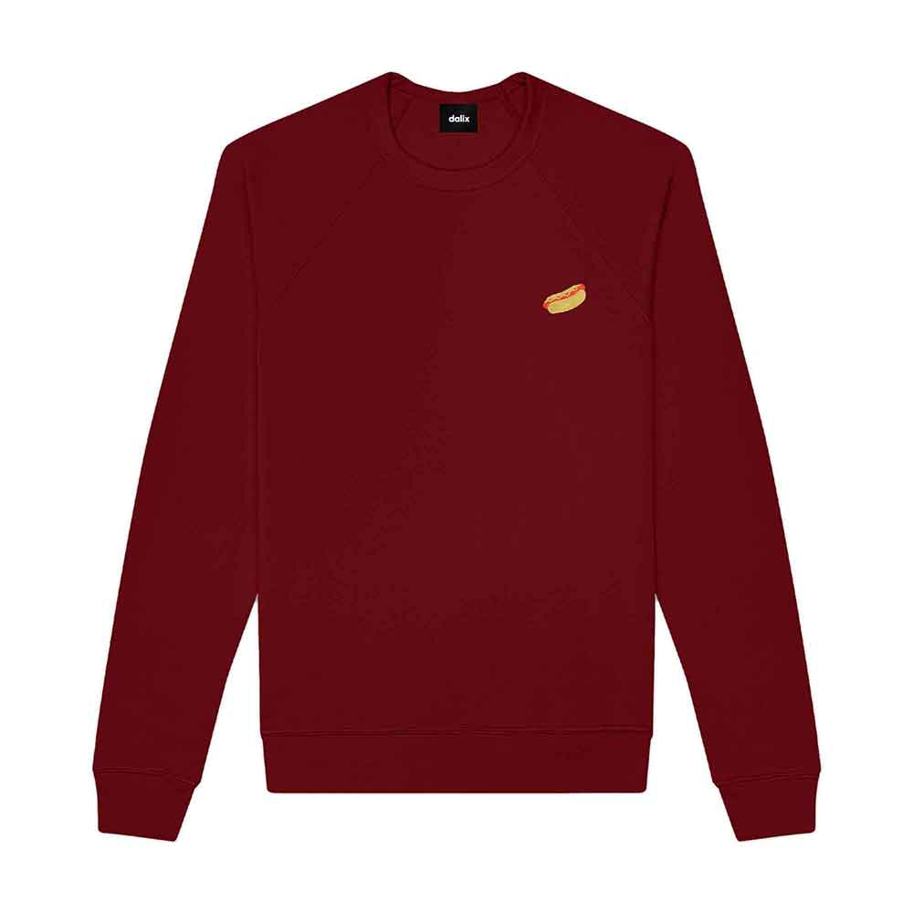Dalix Hot Dog Embroidered Crewneck Fleece Sweatshirt Pullover Mens in Heather Red M Medium