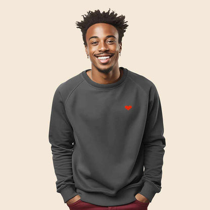 Dalix Pixel Heart Embroidered Fleece Crewneck Long Sleeve Sweatshirt Mens in Asphalt Gray 2XL XX-Large