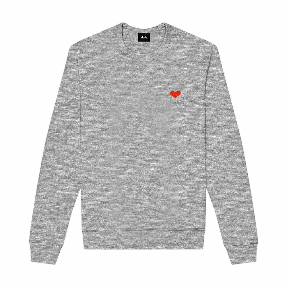 Dalix Pixel Heart Embroidered Fleece Crewneck Long Sleeve Sweatshirt Mens in Athletic Heather 2XL XX-Large