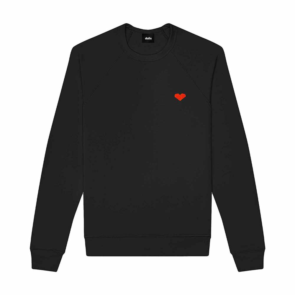 Dalix Pixel Heart Embroidered Fleece Crewneck Long Sleeve Sweatshirt Mens in Black 2XL XX-Large