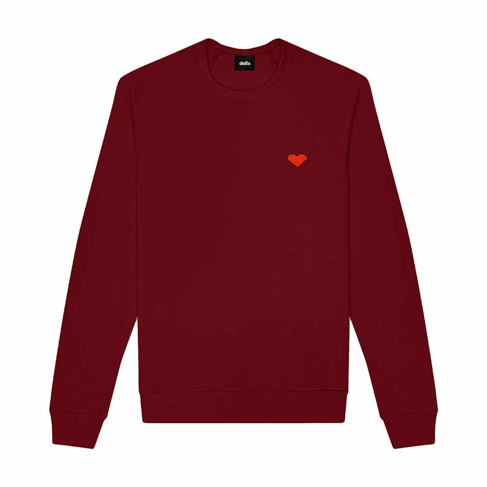 Dalix Pixel Heart Embroidered Fleece Crewneck Long Sleeve Sweatshirt Mens in Cardinal Red 2XL XX-Large