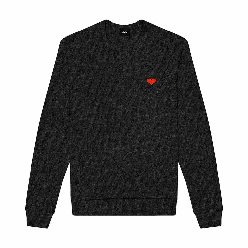 Dalix Pixel Heart Embroidered Fleece Crewneck Long Sleeve Sweatshirt Mens in Dark Heather 2XL XX-Large