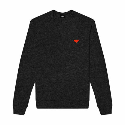 Dalix Pixel Heart Embroidered Fleece Crewneck Long Sleeve Sweatshirt Mens in Dark Heather 2XL XX-Large