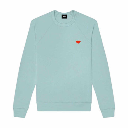 Dalix Pixel Heart Embroidered Fleece Crewneck Long Sleeve Sweatshirt Mens in Heather Blue Lagoon 2XL XX-Large