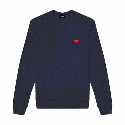 Dalix Pixel Heart Embroidered Fleece Crewneck Long Sleeve Sweatshirt Mens in Heather Navy 2XL XX-Large