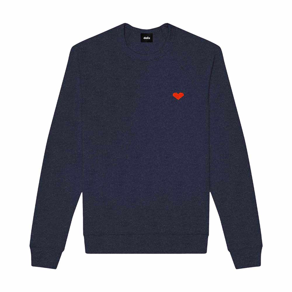 Dalix Pixel Heart Embroidered Fleece Crewneck Long Sleeve Sweatshirt Mens in Heather Navy 2XL XX-Large