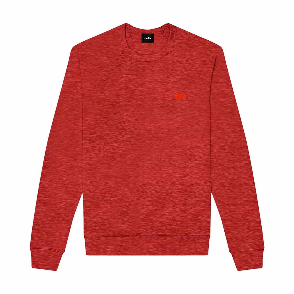 Dalix Pixel Heart Embroidered Fleece Crewneck Long Sleeve Sweatshirt Mens in Heather Red 2XL XX-Large