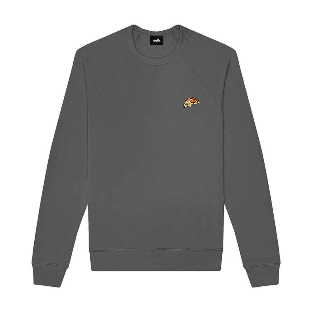 Dalix Pizza Embroidered Crewneck Fleece Sweatshirt Pullover Mens in Asphalt Gray M Medium