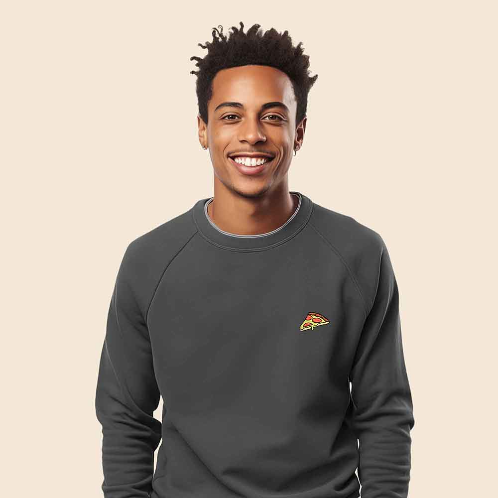 Dalix Pizza Embroidered Crewneck Fleece Sweatshirt Pullover Mens in Black 2XL XX-Large