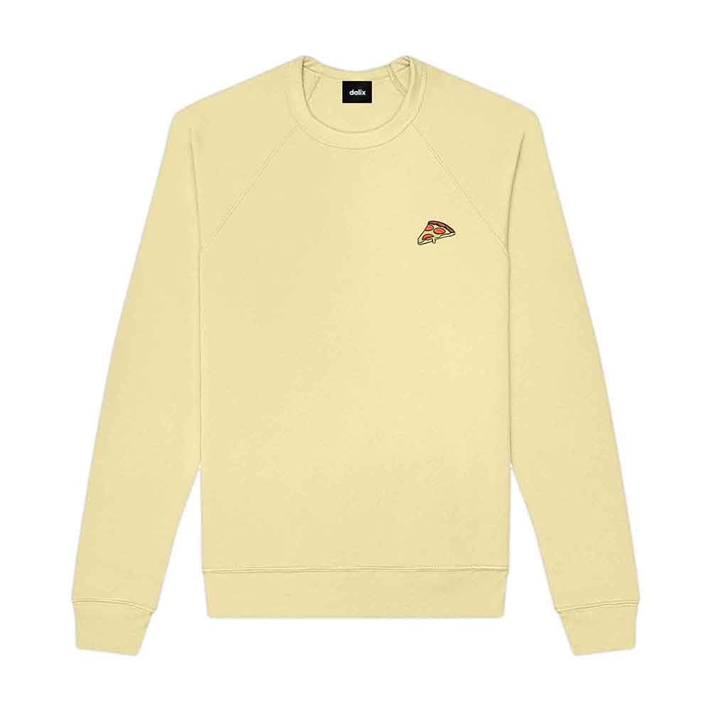 Dalix Pizza Embroidered Crewneck Fleece Sweatshirt Pullover Mens in Natural M Medium