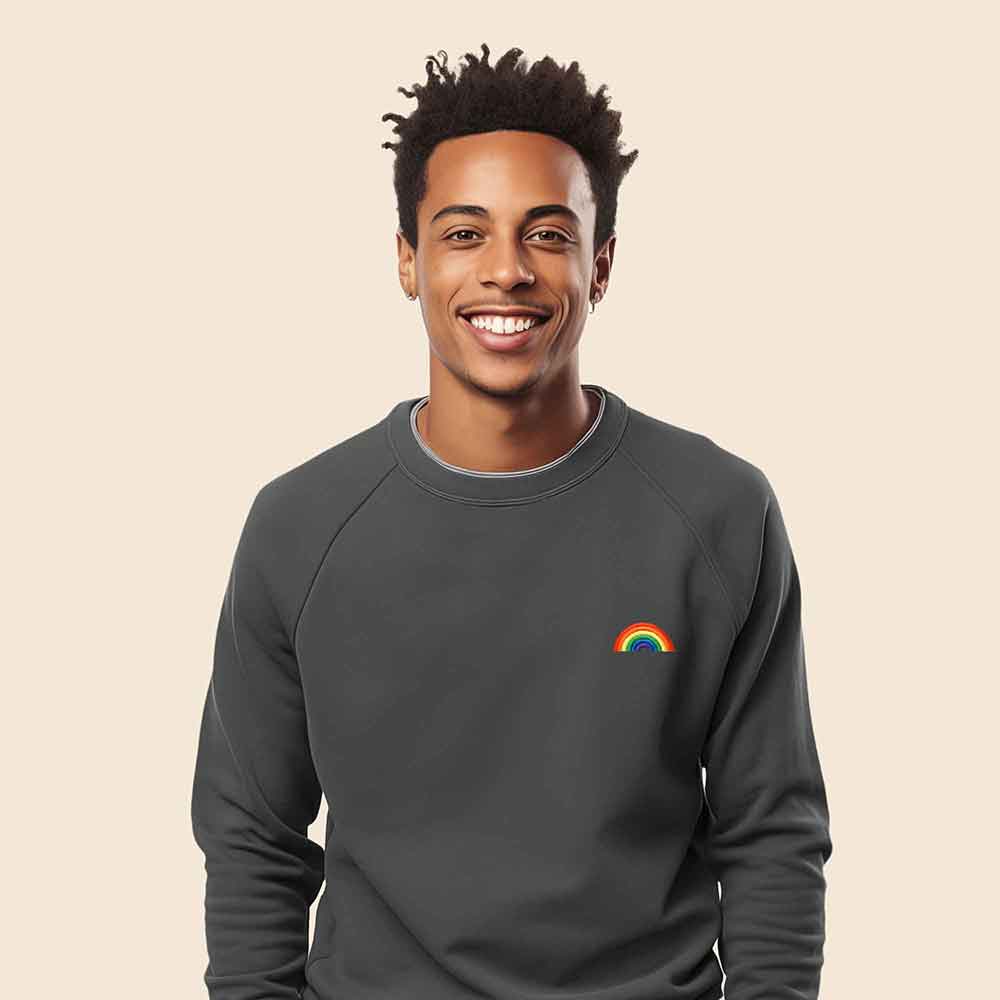 Dalix Rainbow Embroidered Crewneck Fleece Sweatshirt Pullover Mens in Athletic Heather 2XL XX-Large