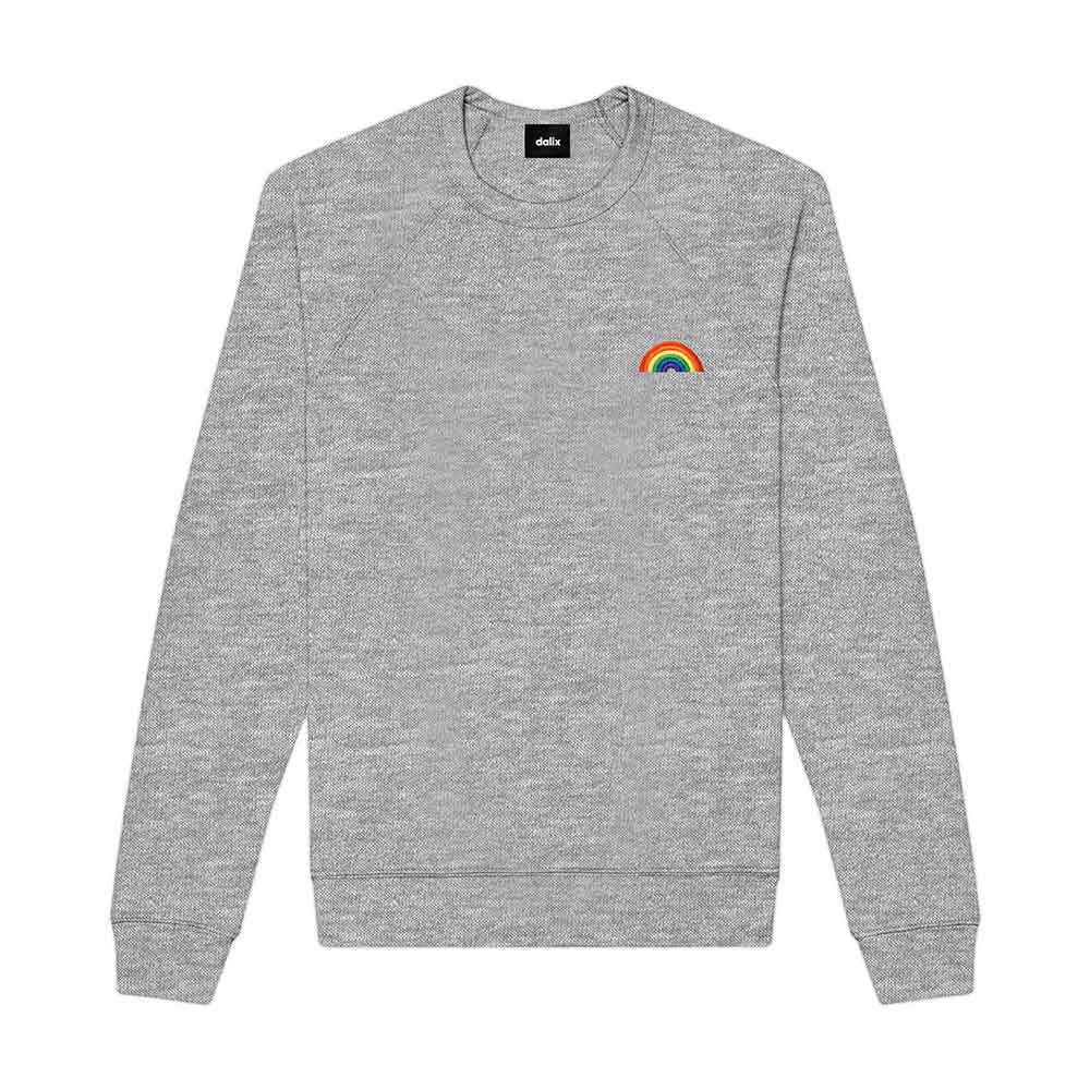 Dalix Rainbow Embroidered Crewneck Fleece Sweatshirt Pullover Mens in Carolina Blue S Small