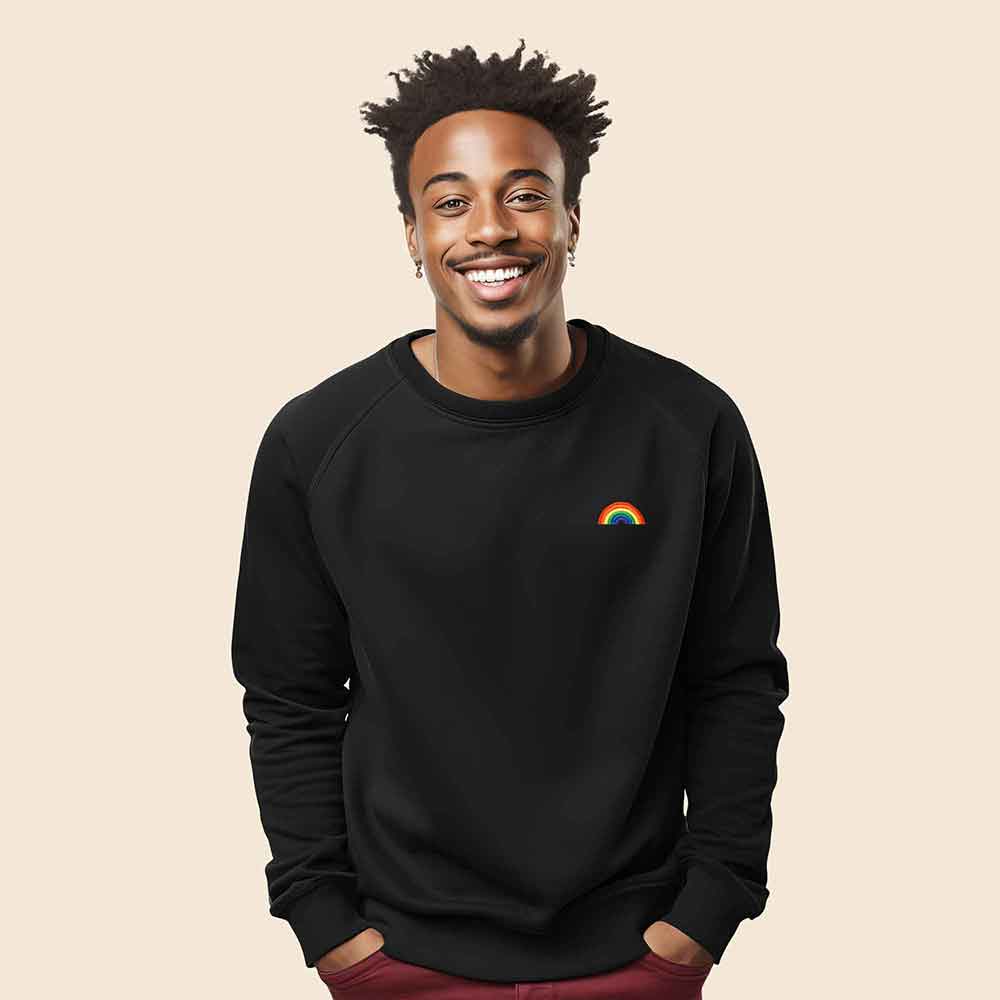 Dalix Rainbow Embroidered Crewneck Fleece Sweatshirt Pullover Mens in Dark Heather L Large