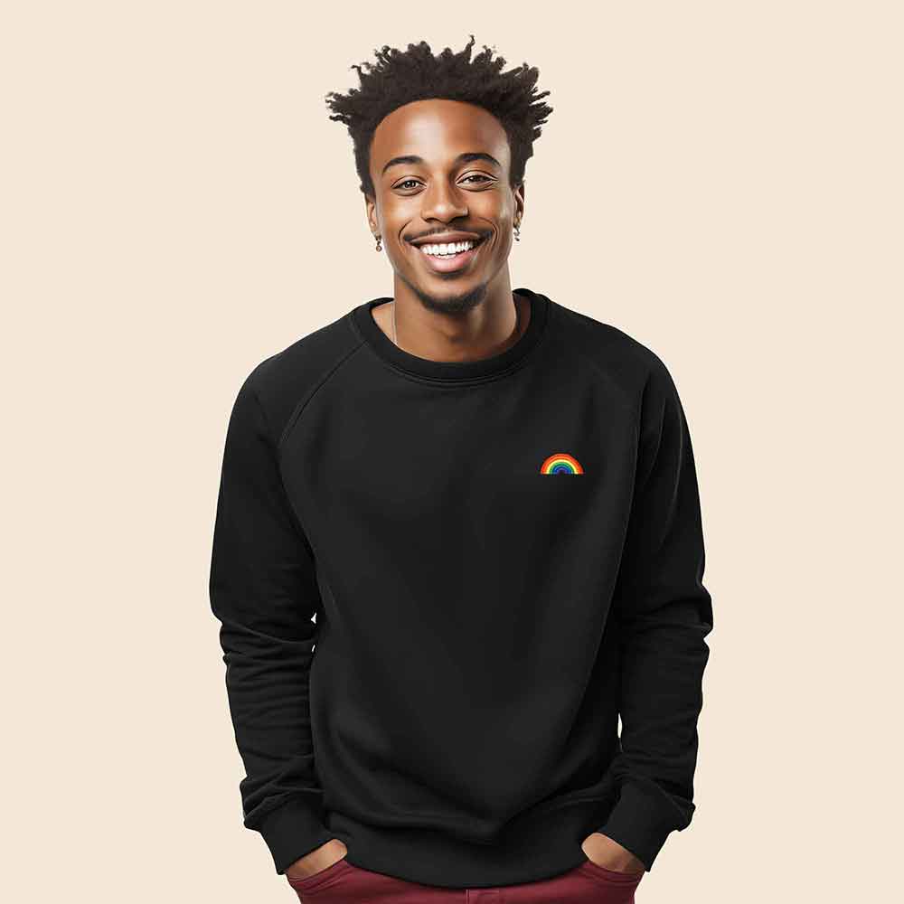 Dalix Rainbow Embroidered Crewneck Fleece Sweatshirt Pullover Mens in French Vanilla M Medium