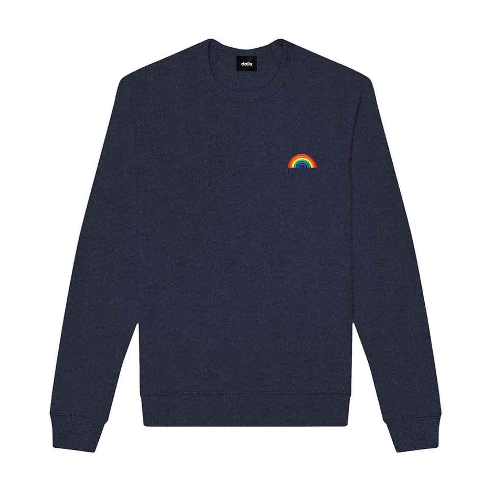 Dalix Rainbow Embroidered Crewneck Fleece Sweatshirt Pullover Mens in Peach XL X-Large
