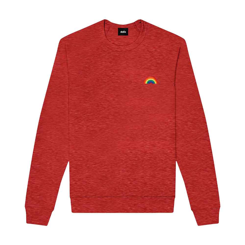 Dalix Rainbow Embroidered Crewneck Fleece Sweatshirt Pullover Mens in White S Small