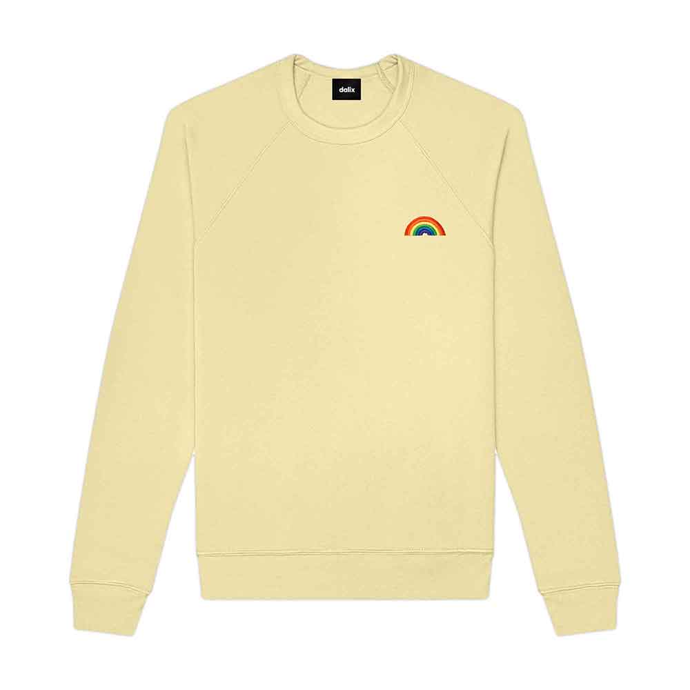 Dalix Rainbow Embroidered Crewneck Fleece Sweatshirt Pullover Mens in Natural L Large