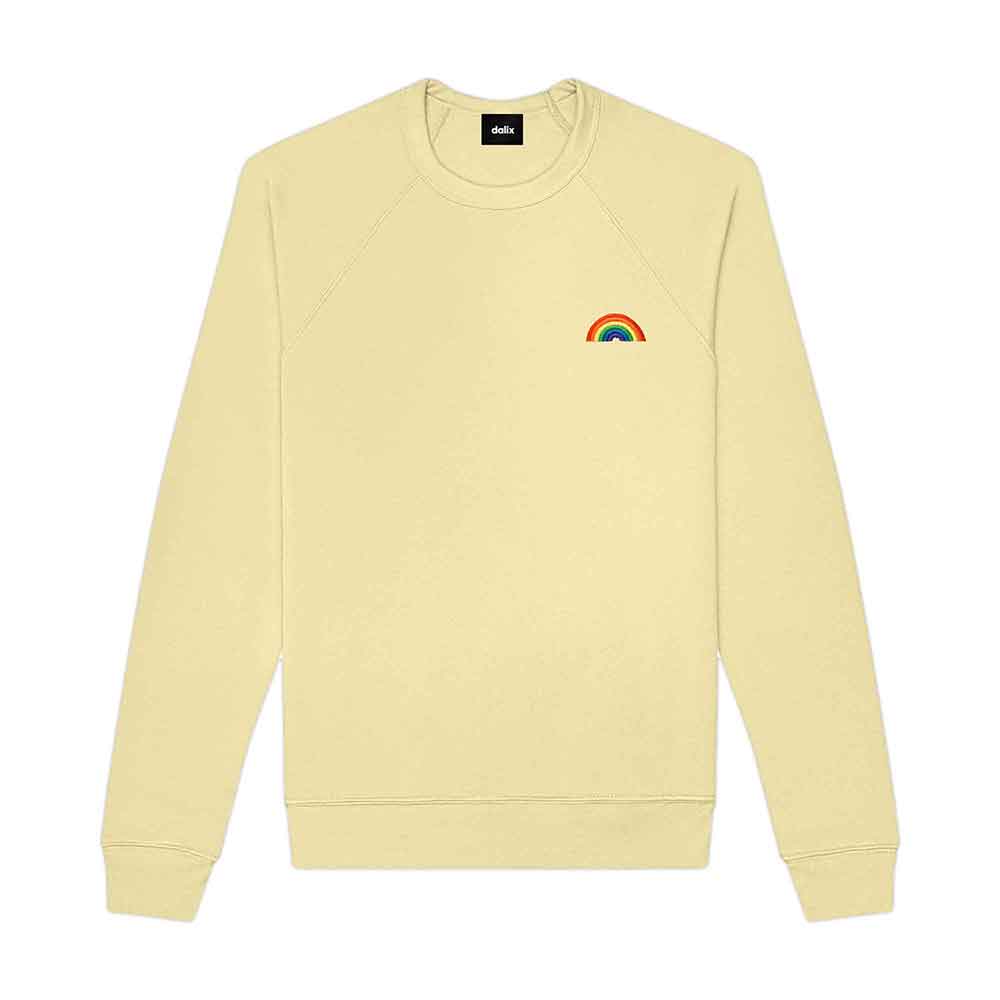 Dalix Rainbow Embroidered Crewneck Fleece Sweatshirt Pullover Mens in Natural M Medium