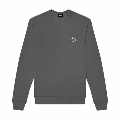 Dalix Smile Face Embroidered Fleece Crewneck Long Sleeve Sweatshirt Mens in Asphalt Gray 2XL XX-Large